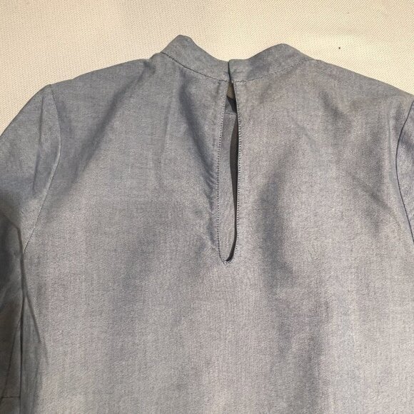 ZARA Basic Womens Shirt Dress Blue Chambray Bell Sleeve Sz S Mini Short Pockets - Picture 7 of 12